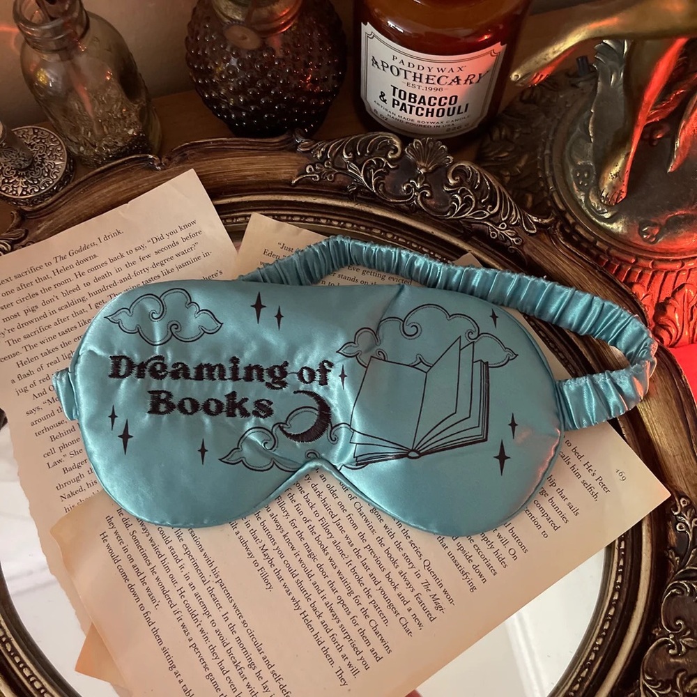 The Bookish Box Dreaming of Books Embroidered Sleep Mask